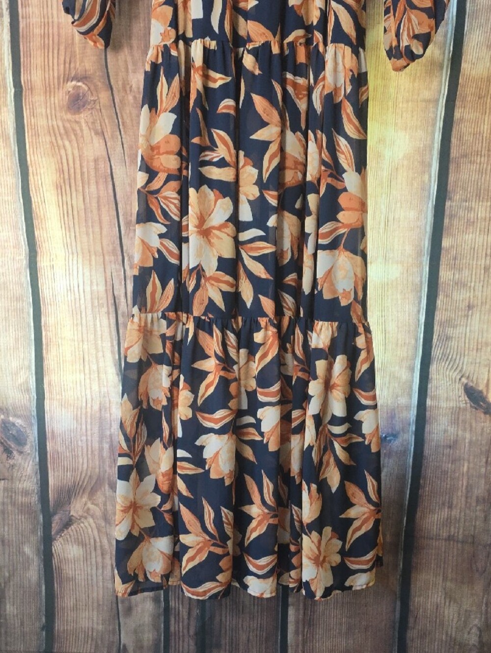 Flying Tomato Large Navy  Dress with Cream & Tan Floral Print - Picture 10 of 14
